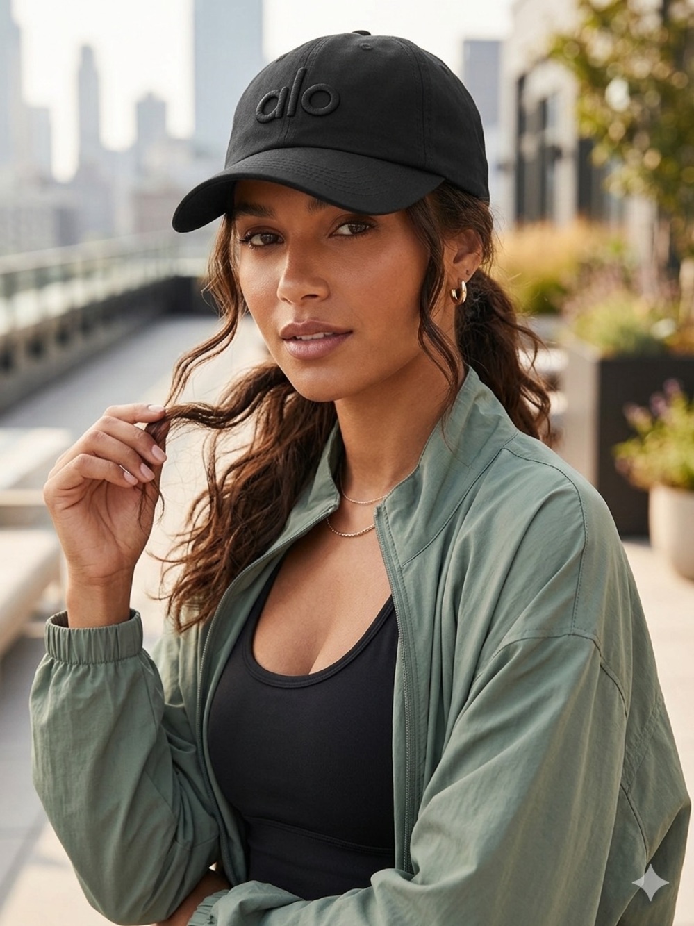 ALO Yoga Black Cotton Cap with Embroidered Logo